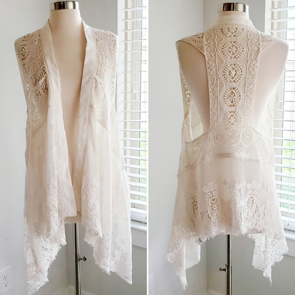 Anthropologie Tops - Anthropologie Lace Vest Meadow Rue Racerback M/L